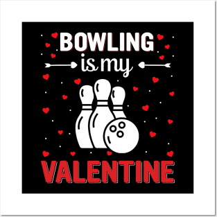 Red Heart Cupid Love Graphic Bowling Is My Valentine Day Posters and Art